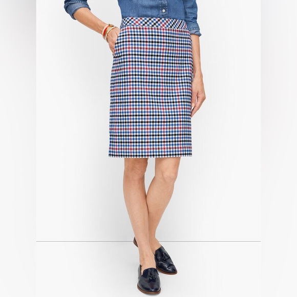 Talbots Gingham Plaid A-Line Skirt size 10 NEW Red Navy Blue Black White - Picture 2 of 16